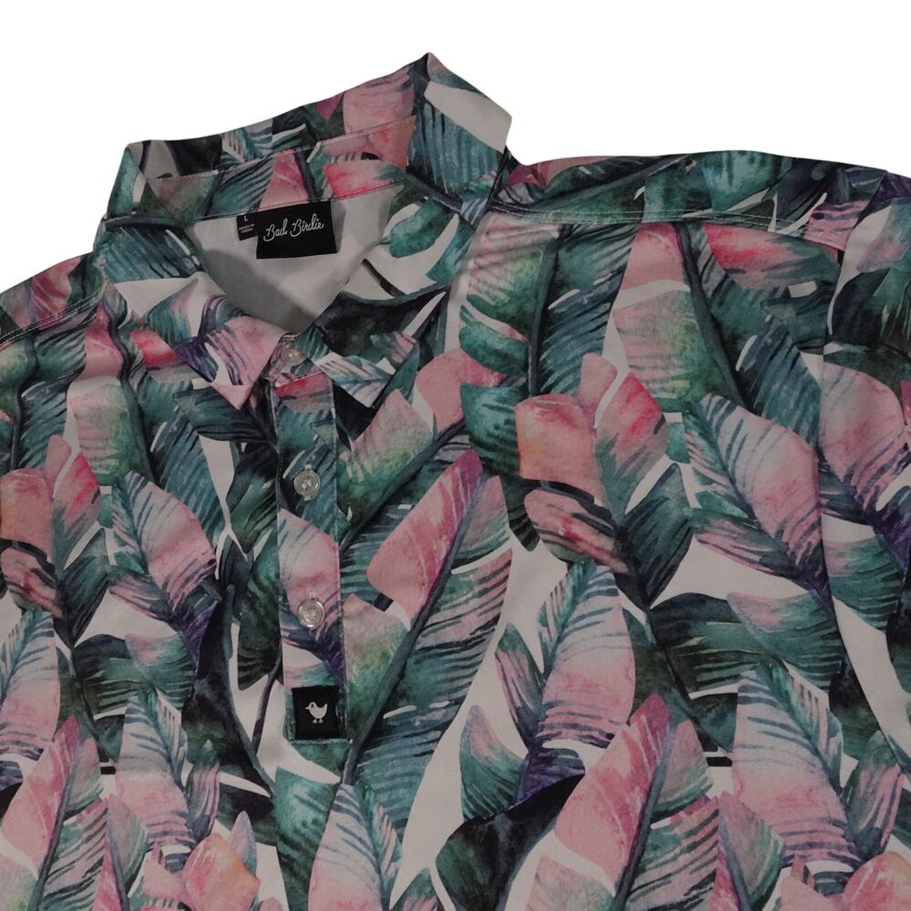 Bad Birdie Floral Performance Hawaiian Golf Polo Shirt Men's Large